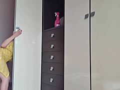 Blonde Latina Cleans Room Without Panties