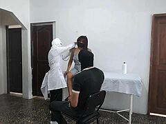 Perverted doctor fucks female patient while husband waits outside