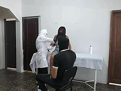 Perverted doctor fucks female patient while husband waits outside