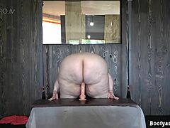 I feel so excited watching this curvy BBW pawg bounce wildly on her big dildo with that fat ass shaking everywhere