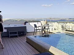 Drone Diaries With Pilot Daisy Teasing Blonde Ass Worship In Outdoor Pool Flashing