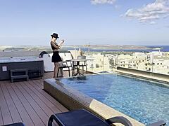 Drone Diaries With Pilot Daisy Teasing Blonde Ass Worship In Outdoor Pool Flashing