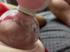 this cute colombian brunette babe with big natural tits gets her nipples licked sweetly by vacuum tongue in bed close up