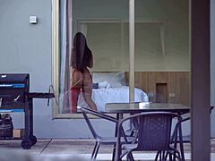 How lucky to catch juicy neighbor while jerking off now she rides my monster cock hard