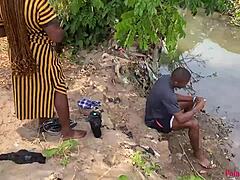 Whoa, Check This Outdoor Stroll with Black Babe Getting Fucked Hard by Big Cock in River Yard!