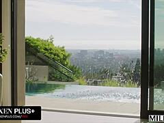 Horny trophy wife Piper Press ditches husband for pool boy's massive cock by the water.