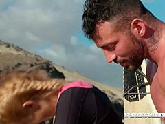 Blonde babe cherry kiss squirts hard outdoors! She takes facial after interracial anal pounding.