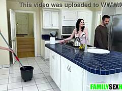 Stepmom teams up with stepdaughter for a wild threesome pounding stepdad hard.