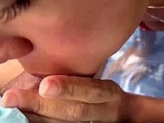 Skinny married newbie sucking my big cock at the pool party