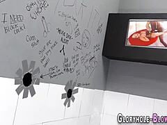 redhead sucks black gloryhole cock with handjob before hardcore interracial riding and facial cumshot