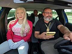 Blonde Brazilian Latina Tifanny Wilson in car casting with big cock blowjob from Elisa Ferraz.