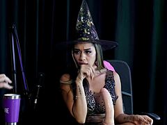 i feel so naughty showing off my boobs and pussy in this halloween sheer lingerie game with swingers