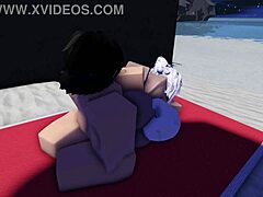 Whoa, this Roblox slut gets caught and ridden hard on public beach! 🌊🍑