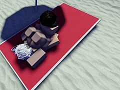 Whoa, this Roblox slut gets caught and ridden hard on public beach! 🌊🍑