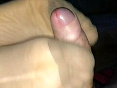 Filling nylonsocks with cum after intense stocking footjob from girlfriend.