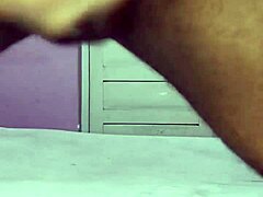 This hot young brunette with a big ass stripped to her underwear for a solo handjob session, stroking his cock until climax