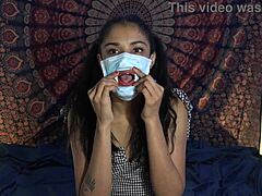she removed her mask in the hospital to lick and deepthroat the doctor's big cock during roleplay
