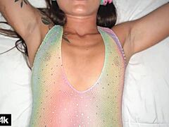 Big cock crushes petite brunette gamer girl in missionary!