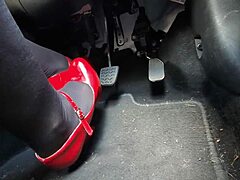 Pedal Pumping in Heels While Driving to Office in Car. Hidden Cam Captures Nylon Leggings and Shoes Fetish.