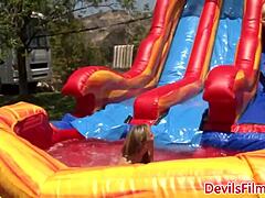 outdoor pussylicking lesbians having fun with dildo and strapon toys