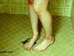 Sweet Teen 18+ Brunette Takes Shower Before Daddy Massage on Sofa in Casting Interview