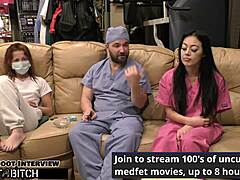 the asian nurse blaire celeste in latex gloves and uniform gets POV blasted with JIZZ during hospital patient scene