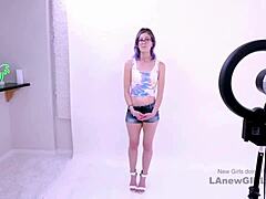 Shy Purple-Haired Model Fucked At Modeling Audition With Cum Swallow