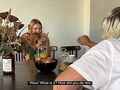 blonde girlfriend enjoys intense outdoor pounding. she moans loudly in doggystyle with her thong aside.