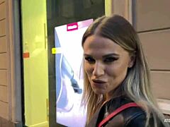 risky public blowjob from blonde slut who swallows every drop 😏💦