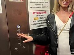risky public blowjob from blonde slut who swallows every drop 😏💦