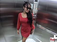 Hot Thai teen Polly bounces on big European cock!