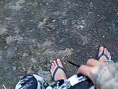 blonde brazilian flashes big cock in halloween forest exhibitionist adventure