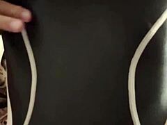 Amateur japanese wife wears competitive swimsuit for homemade bukakke session in intimate asian setting with detailed cum coverage