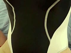 Amateur japanese wife wears competitive swimsuit for homemade bukakke session in intimate asian setting with detailed cum coverage