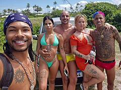 Oh wow, check out these young amateurs in a wild interracial 3some with a crossdressing Latina nerd pornstar teen in public daylight.