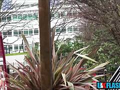 this british lassie headed out to the streets flashing her big tits and juicy pussy with a dildo in public