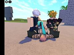 Roblox character Miku appears in a group setting.