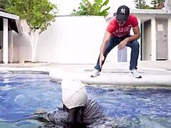 My boss pulls me from the pool and says, come on, let's fuck right here, you curvy Colombian BBW with big ass and tits.