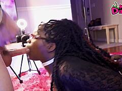 Ebony Whore Contrasts by Inhaling White Daddy Cock with Deepthroat and Wet Pussy Action in Interracial Scene