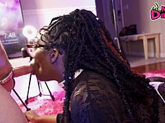 Ebony Whore Contrasts by Inhaling White Daddy Cock with Deepthroat and Wet Pussy Action in Interracial Scene