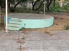 Beruka is so horny, heading to the park with her sex toy plugged into her huge pussy