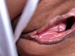 Stepsister shows off cute brunette looks with natural tits and tight pussy in homemade handjob leading to orgasm