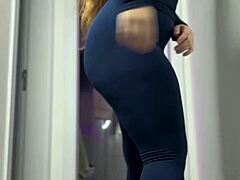 big butt squeezes into super tight leggings for tease