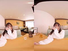 I feel so exposed in this VR cosplay as I masturbate with toys, fingering my boobs in the family restaurant setting.