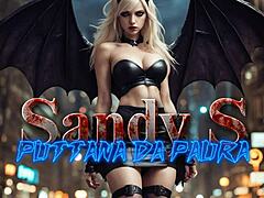 sandys unleashes her inner succubus in a milf cosplay horror parody with erotic blowjob and monster elements