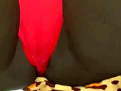 Hey guys, keep your eyes on my red thong as I tease in the bedroom with my trimmed pussy solo