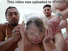 Slutty Brazilian nurse Larissa Leite drinks huge piss bowl then takes intense DAP DP with five monster cocks, rimjob and footjob included!