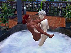 sims 4 characters enjoy rough redhead sex in outdoor jacuzzi