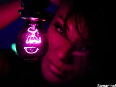 Samantha Saint blonde big tits lesbian action with black pussy oral