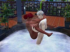 sims 4 characters enjoy rough redhead sex in outdoor jacuzzi